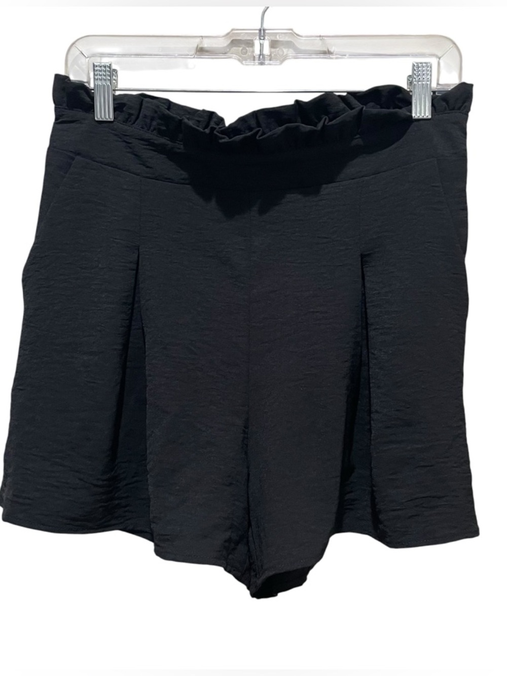 LLove Paperbag Waist Flowy Shorts Black Womens Size Large Lightweight Pull On